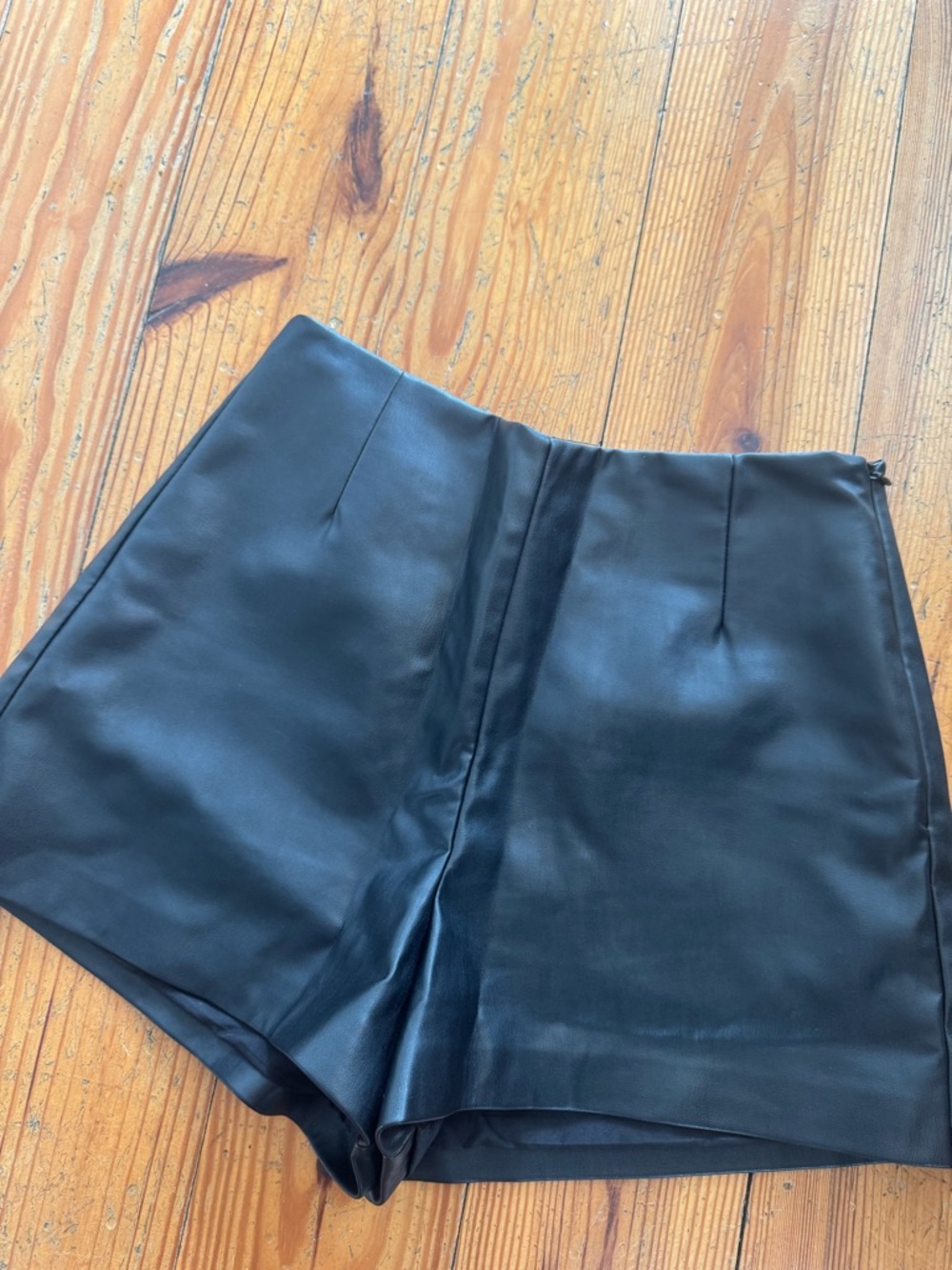Zara Black High-Waist Faux Leather Shorts